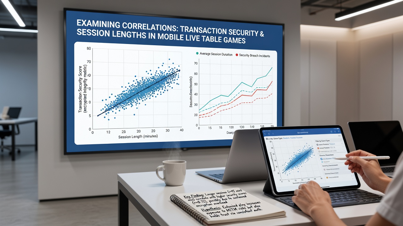 Grafik zu Sitzungslängen und Sicherheitsniveaus in mobilen Casino-Apps mit Live-Dealer