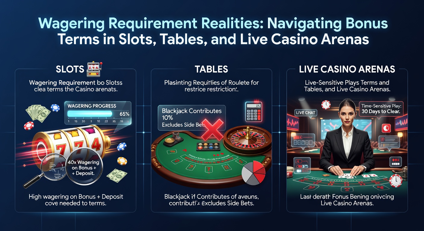 Vergleichstabelle mit Beitragsraten für Umsatzbedingungen in Slots (100%), Tischspielen (10-20%) und Live-Casinos (variabel), ergänzt durch Beispiele für Bonus-Freigaben